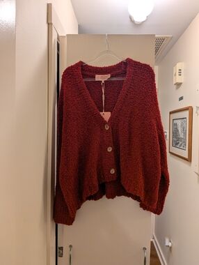 NWT Scandal Italy Altair Cozy Button Front Cardigan Luxury Red Italian Medium